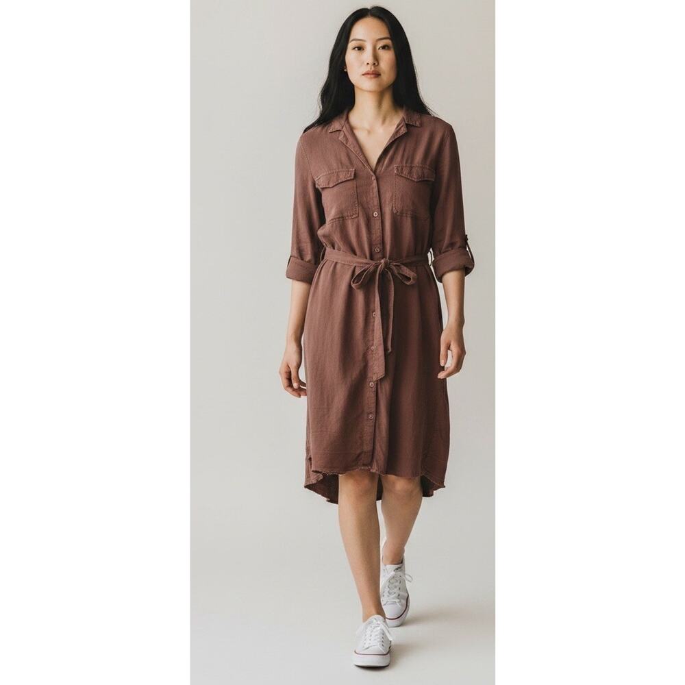 BELLA DAHL Large BUTTONED SHIRT DRESS tencel, 1/2 sleeves, chest pockets